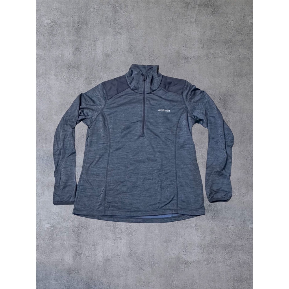 Columbia Pullover Womens L Grey Blue Space Dye 1/4 Zip Thumbholes EUC